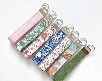 Fabric Keychain Wristlet: Cotton Key Fob Lanyard with Silver Hardware