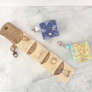 Jewelry Travel Organizer Roll Case Cotton Fabric Snap Closure Portable Storage Perfect Compact Trip Essential Vacation Gym Small Pouch Holder Bag Accessory Organization Thoughtful Bridesmaid Gift Travel Present Secure Ring Earring Necklace