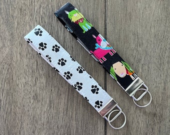 Dog Paw Print Keychain Wristlet: Cotton Key Fob Lanyard