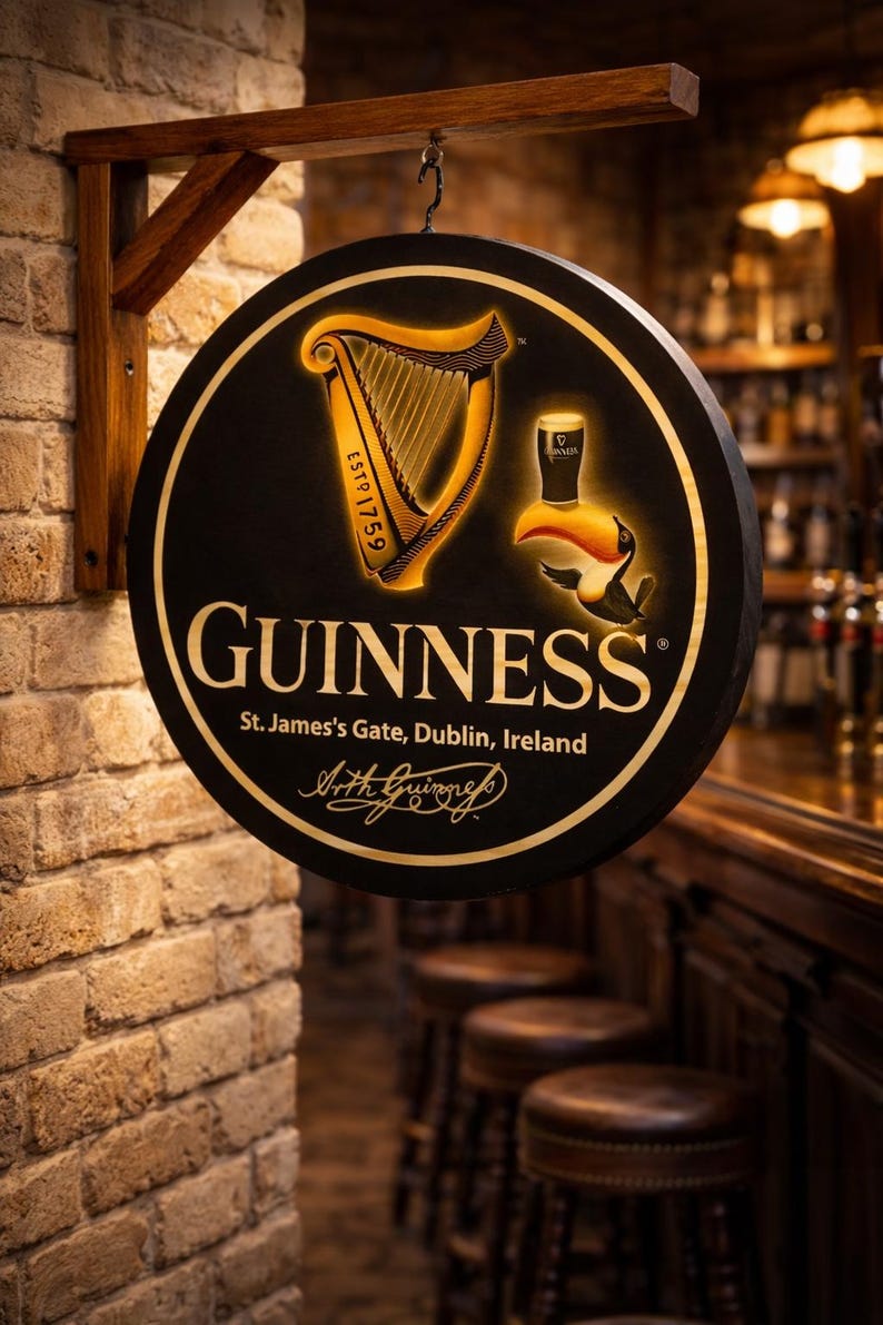 Irish Pub Sign - Stout - 12 inch Diameter Wooden Sign - Includes Hardwood Wall Bracket image 3
