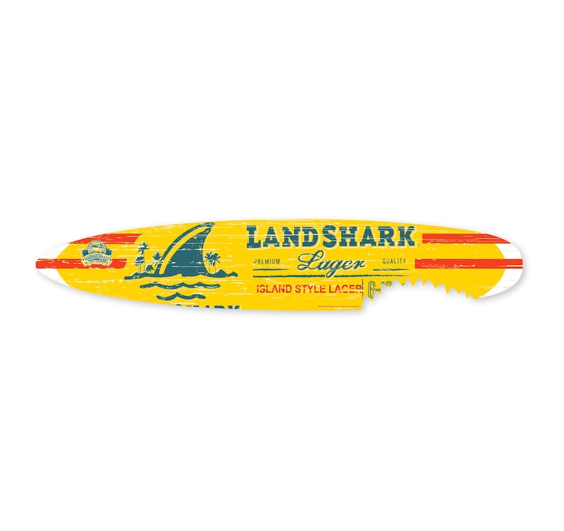 LandShark Surfboard Wall Decor | Tiki Bar Sign | Beach Bar Wall Art | Tropical Man Cave Decor | Surfboard Wall Sign | Coastal Bar Decor immagine 1