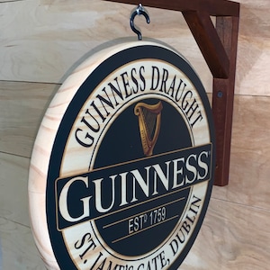 Guinness Draught Pub Sign - 12 Inch Diameter - Includes Wall Handing Bracket