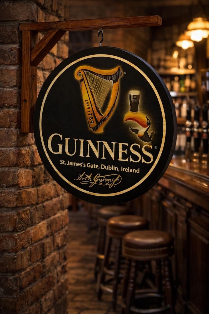 Irish Pub Sign - Stout - 12 inch Diameter Wooden Sign - Includes Hardwood Wall Bracket image 4