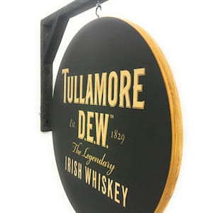 Tullamore Dew Irish Whiskey Double Sided Pub Sign - 15 inch Diameter Wooden Sign and Hanging Bracket - Indoor Use Only