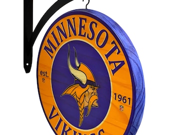 Minnesota Vikings NFL Pub Sign – 12" Double-Sided Bar Decor with Bracket