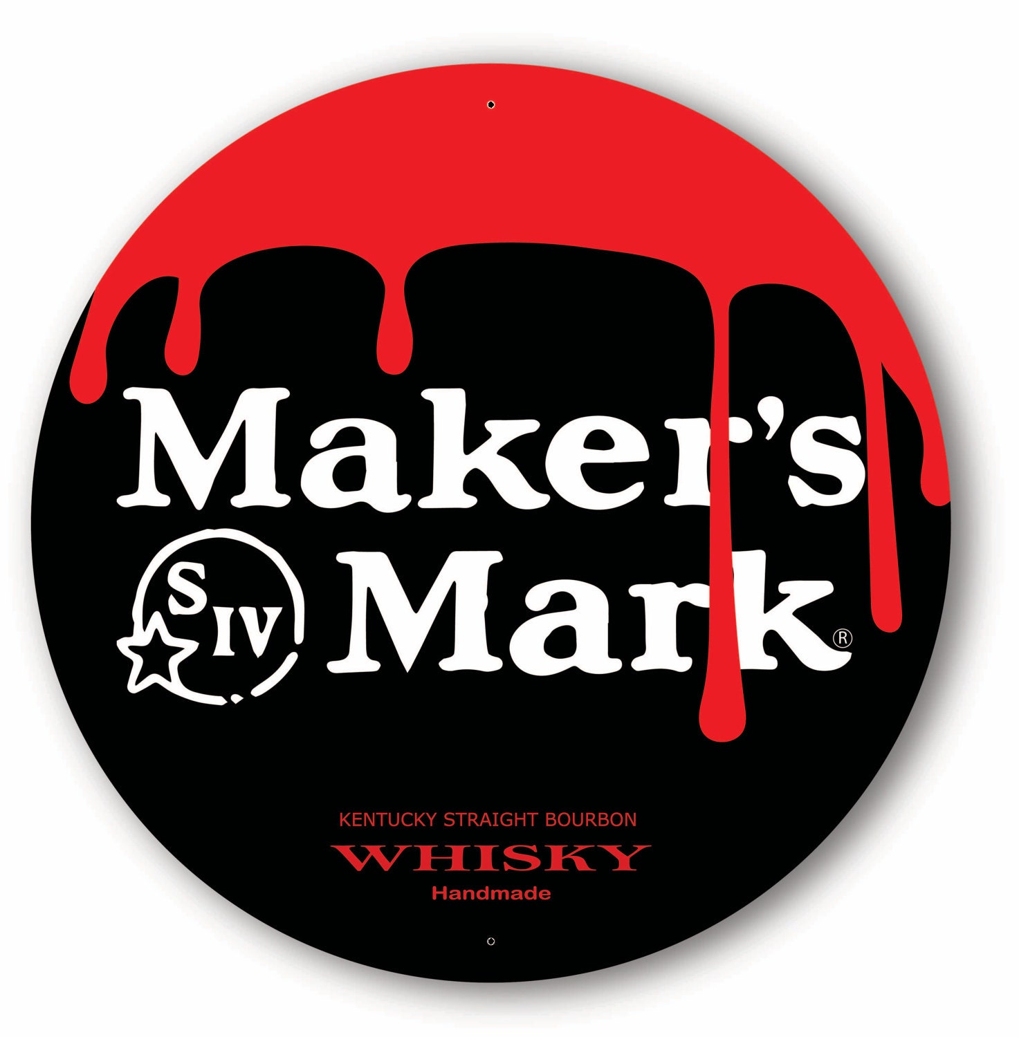 Makers Mark Kentucky Straight Bourbon Whisky Aluminum Sign. 24 inch Diameter
