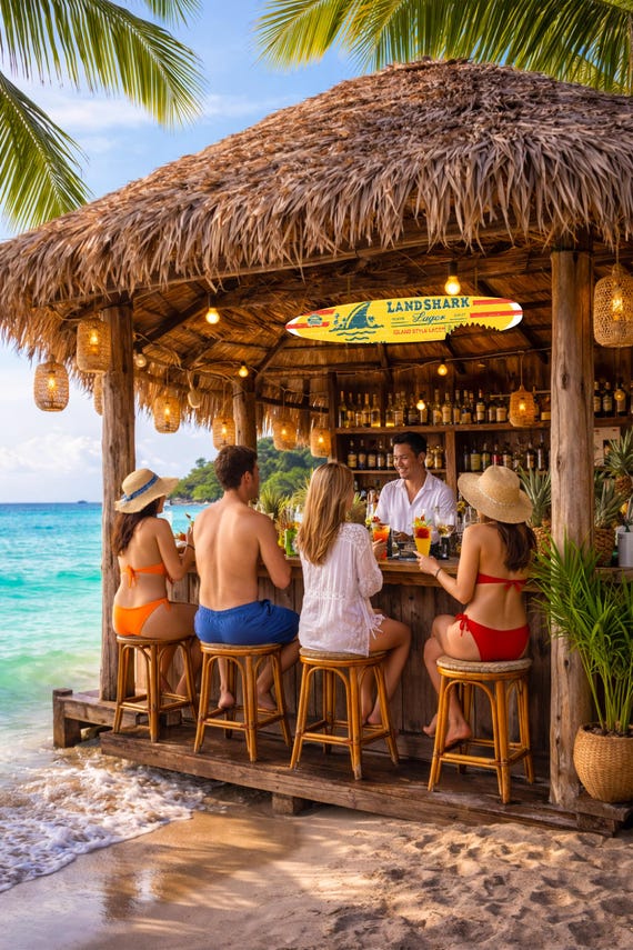 Landshark Surfboard Wall Decor | Tiki Bar Sign | Beach Bar Wall