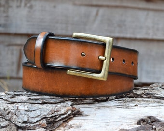 Handmade Full Grain Tan Leather Belt Nickel Free Antique Brass Nickel Buckle