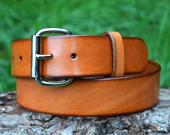 Cristopher Handmade Full Grain Tan Leather Belt fitted with Nickel Plated Roller Buckle