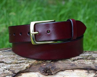 Christopher Piero Handmade Full Grain Oxblood Leather Belt fitted with Solid Brass Buckle