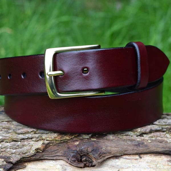 Christopher Piero Handmade Full Grain Oxblood Leather Belt fitted with Solid Brass Buckle