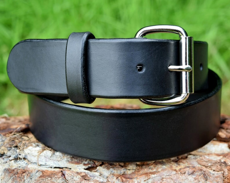 Cristopher Handmade Full Grain Black Leather Belt fitted with Nickel Plated Roller Buckle