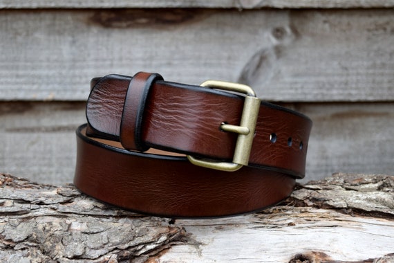 Handmade Full Grain Tan Leather Belt Nickel Free Antique Brass Nickel Buckle