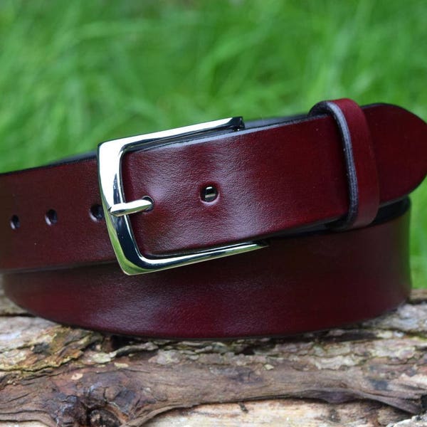 Christopher Piero Handmade Full Grain Oxblood Leather Belt fitted with Solid Brass/Nickel Plated Buckle