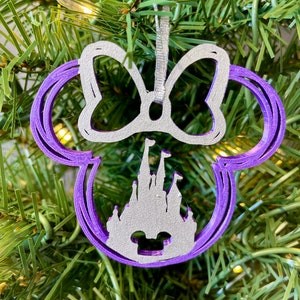 3D Holiday Ornament - Christmas Ornament - Disney Ornament - Collectible Ornament - Castle Ornament - Rhinestone ornament - Minnie Ears