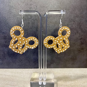 3D Mickey Mouse Pretzel Earrings - Mickey Earrings - Dangle Earrings - Disney Earrings - 3D Printed Ears - Disney Snacks - Snacks Earrings