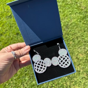 3D EPCOT Inspired Earrings with Rhinestones - Rhinestone Earrings - Dangle Earrings - Disney Earrings - 3D Printed Earrings  - Mouse Earring