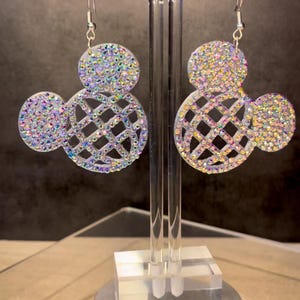 3D EPCOT Inspired Earrings with Rhinestones - Rhinestone Earrings - Dangle Earrings - Disney Earrings - 3D Printed Ears  - Mouse Earrings