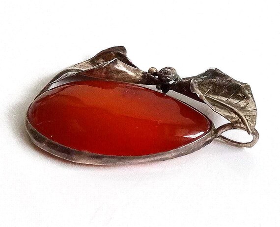 Pendant Baltic Amber Silver grape and grape leaves 55mm Lx30mm W, vintage, unused View 6