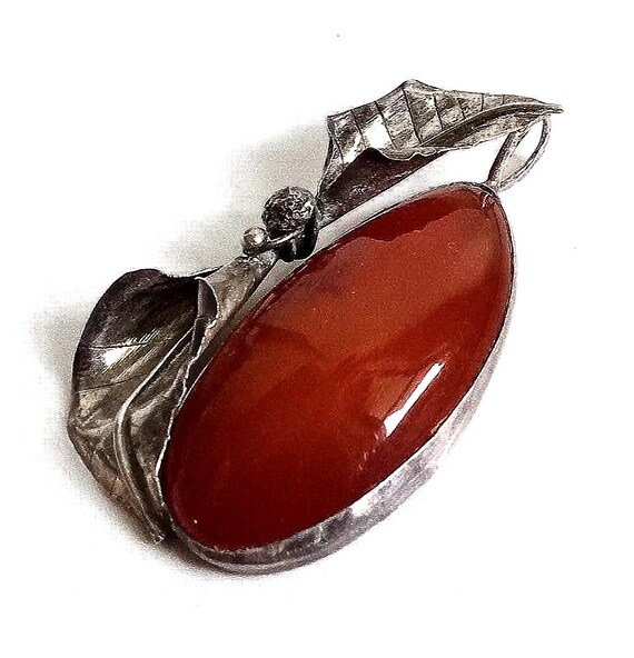 Pendant Baltic Amber Silver grape and grape leaves 55mm Lx30mm W, vintage, unused View 5