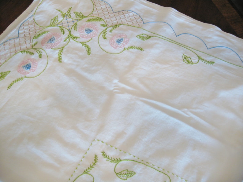in very good cond. hand embroidery,needlework,hand made of the best cotton fabric and yarn Tablecloth 60 x 55 vintage,decorative
