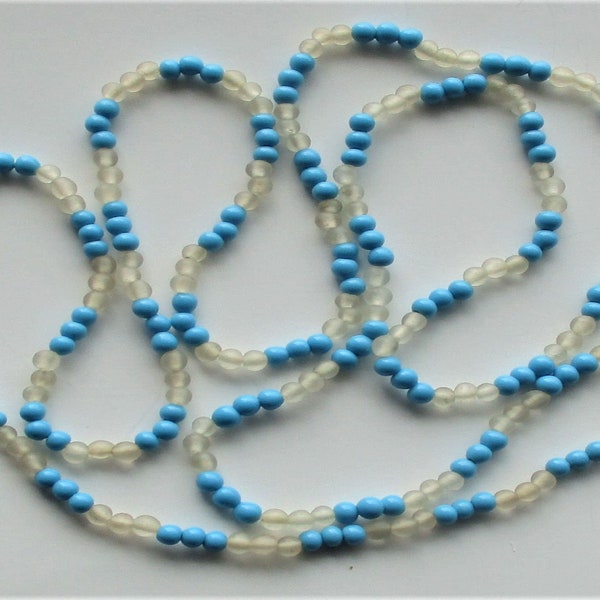 Overhead  necklace Turquoise and frosted clear Quartz 4mm round beads - vintage / unused.