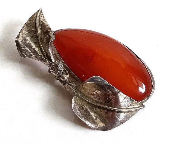 Pendant Baltic Amber Silver grape and grape leaves 55mm Lx30mm W, vintage, unused
