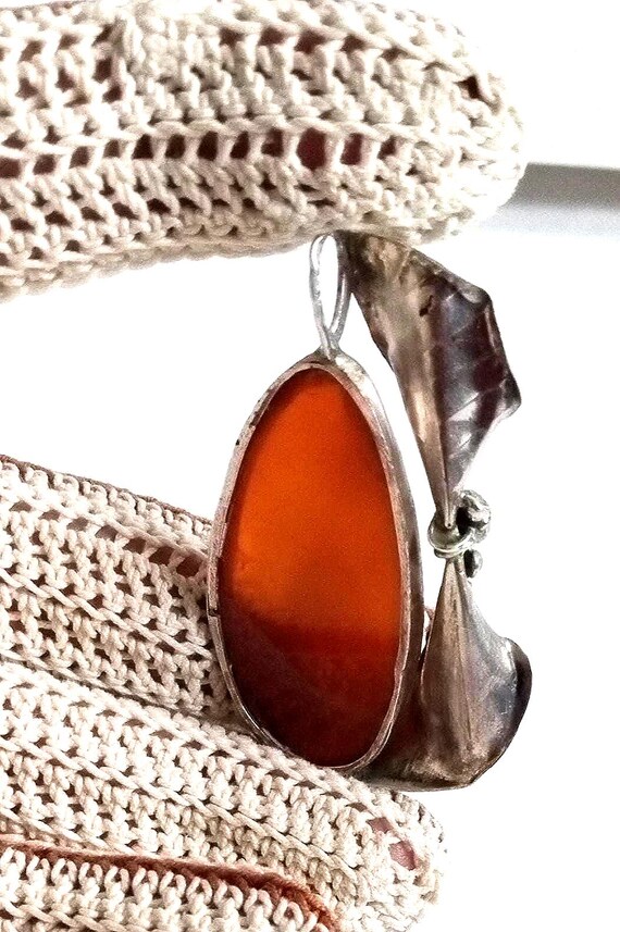 Pendant Baltic Amber Silver grape and grape leaves 55mm Lx30mm W, vintage, unused View 4