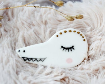 Baby crocodile ceramic brooch Porcelain jewellery Ceramic pin Animal jewellery Gift for sister Wearable art Nature lover gift