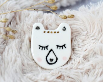 Bear ceramic brooch Porcelain jewelry Ceramic pin Animal jewellery Gift for her Wearable art