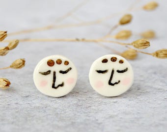 Tiny Face quirky earrings Porcelain jewelry Fun earrings Whimsical jewelry Gift for artists Quirky gift