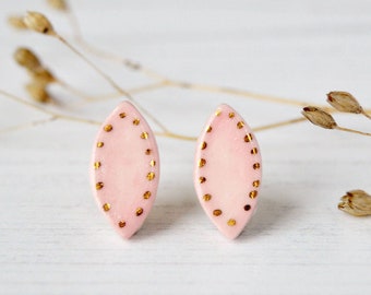 Pink petal earrings Romantic jewelry Anniversary gift Porcelain earrings Gift for wife Fine jewelry Ceramic studs Rustic wedding