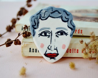 Agatha Christie brooch Literary gift Porcelain brooch Ceramic jewellery English literature gift Gift for book lovers