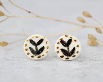 Twig stud earrings Botanical jewelry Ceramic earrings Rustic wedding Romantic gift Fine jewelry Little luxuries Gift for nature lover