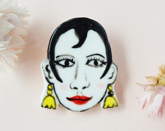 Josephine Baker ceramic brooch Gift for artists Porcelain jewellery Ceramic pin Quirky gits Illustrated jewelry Wearable art