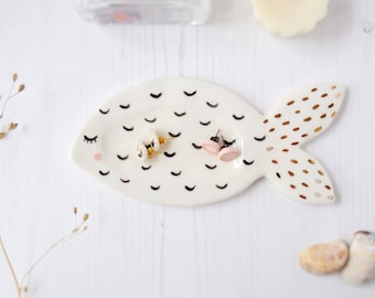 Fish ceramic jewelry plate Gold lustre porcelain dish Ceramic soap dish Porcelain ring tray Gift for home Pottery plate Housewarming gift