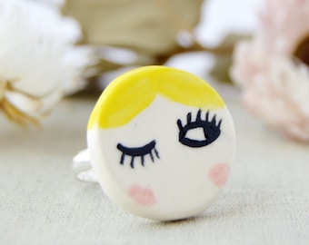 Twiggy porcelain ring Illustrated ceramic jewellery Statement ring Handmade ceramics Jewelry under 50 Gift for mother Birthday gift