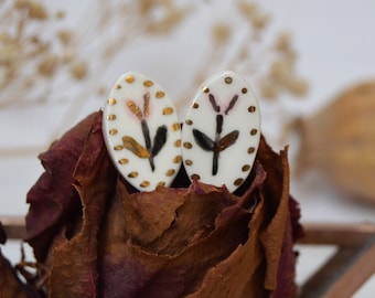Gold tulip porcelain stud earrings Romantic jewellery Anniversary gift Gift for wife Fine jewelry Floral ceramic studs Rustic wedding