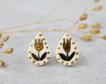 Porcelain stud earrings Ceramic drop earrings Minimalist jewellery Everyday jewelry Gift for girlfriend For her birthday Anniversary gift