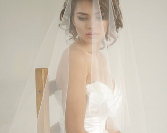 Ivory Chapel Wedding Veil with Blusher - Style V07