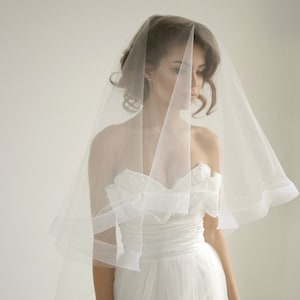 2 &#39;&#39; Horsehair ribbon wedding veil with blusher, drop veil, fingertip wedding veil, circle wedding veil, Anastacia - Style V04