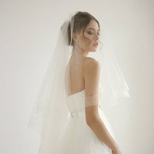 2,5 &#39;&#39; Horsehair ribbon cathedral wedding veil with blusher, cathedral wedding veil, drop veil, Celeste - Style V13