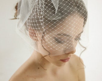 Double layer birdcage wedding veil, russian netting wedding veil, mini veil, simple birdcage veil, Olivia - Style V14