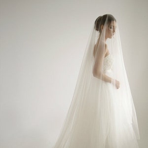 Cathedral Italian Soft Tulle Wedding Veil With Knee Blusher in Peach ...