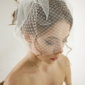 Double layer birdcage wedding veil, russian netting wedding veil, mini veil, simple birdcage veil, Olivia - Style V14