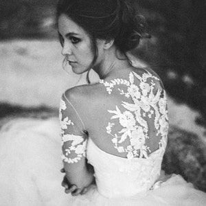 Lace applique tulle bridal bolero, ivory lace bolero, wedding shrug, shawl, cover up, wedding top, Style A02