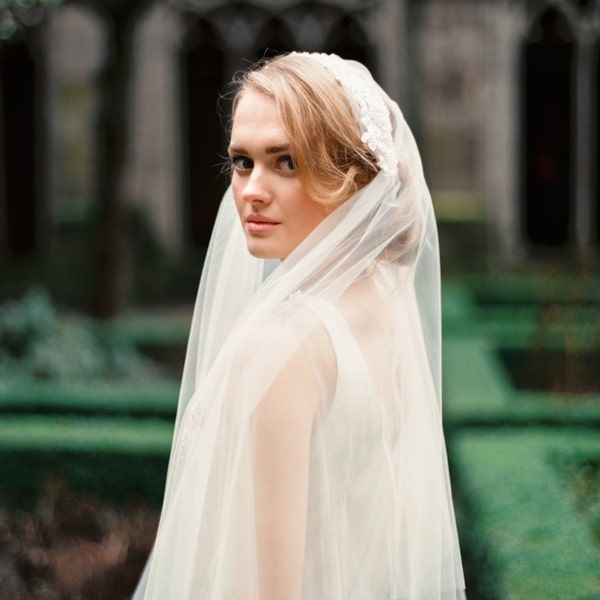 Juliet cap veil with lace, beaded lace veil, lace Juliet cap veil, cap veil, wedding veil, bridal veil, V34