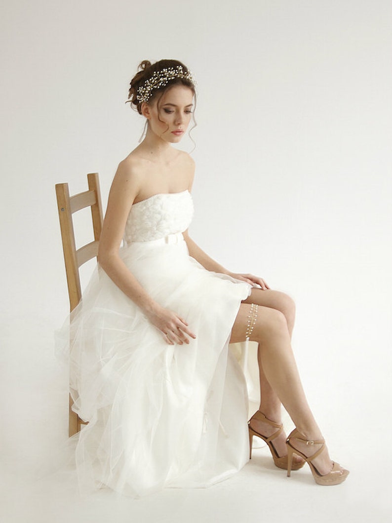 Casque de mariage filaire perle, diadème de mariage perle, couronne, casque de mariage doré perle, Aurelia Style H01 image 4