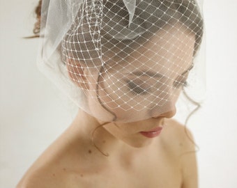 Double layer birdcage wedding veil, russian netting wedding veil, mini veil, simple birdcage veil, Olivia - Style V14