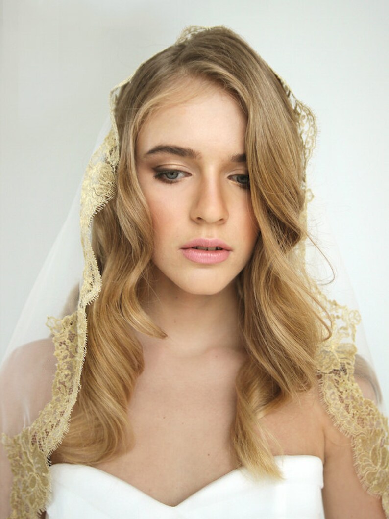 Golden lace mantilla veil gold lace mantilla wedding veil Etsy
